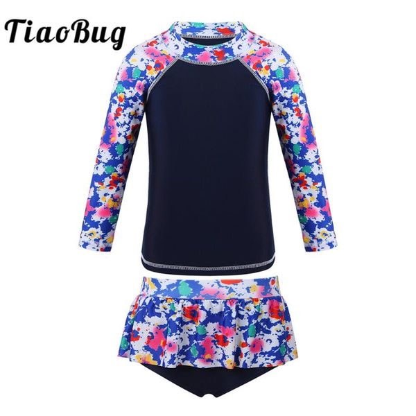 

kids girls long sleeve floral tankini set rashguard swimsuit swimwear bathing suit swimming with bottoms children beachwear one-piece s