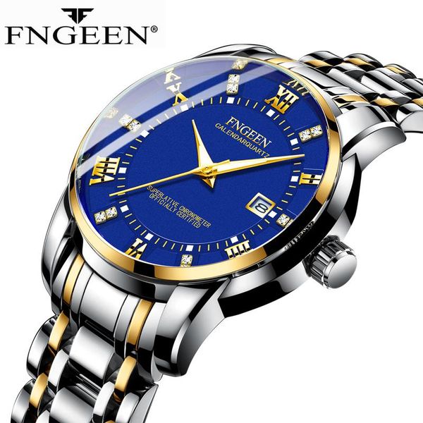 

wristwatches fngeen mens watches date quartz wristwatch steel luminous hands waterproof sport watch relojes hombre 2081, Slivery;brown