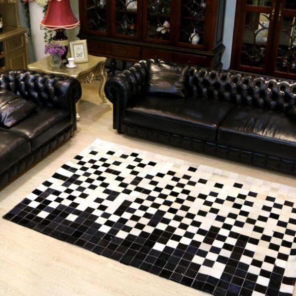 

luxury cowhide seamed square rug 140*200cm natrual cowskin chequer carpet for living room bedroom decoration american style carpets