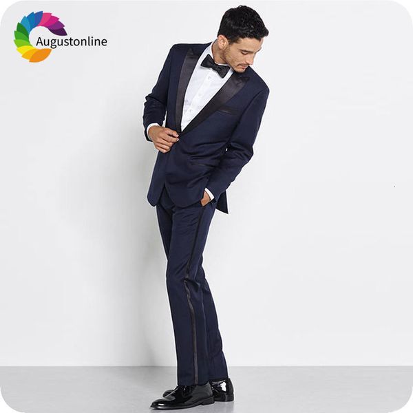 

men's suits & blazers navy blue men for wedding black peaked lapel slim fit groom tuxedo costume homme tailored made terno masculi, White;black