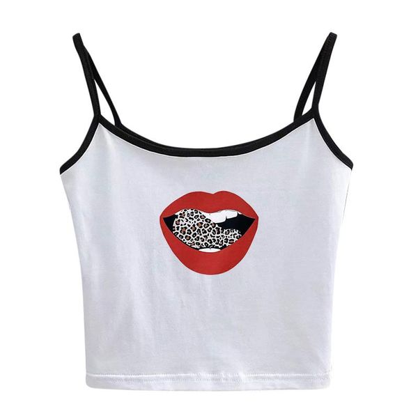 

women's tanks & camis leopard lip printing basic crop cotton sleeveless short camisetas de mujer zaraing y2k aesthetic vest, White