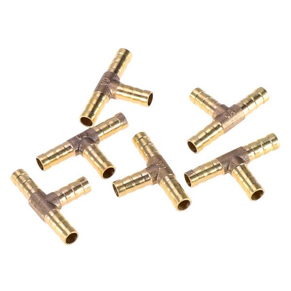 

watering equipments 10pcs 8mm t shape pagoda joint brass pex three links fitting water pipe connector(golden)