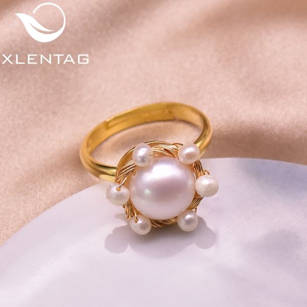 

xlentag aesthetic natural white round pearls rings elegant women accessories gothic wedding gift fashion luxury jewelry gr0224, Slivery;golden