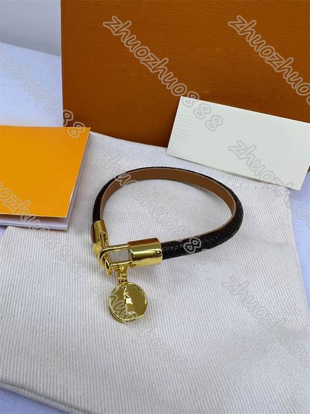 

fashion designer classic bracelets old flower hand chian brown pu leather bracelet with metal logo in gift retail box, Golden;silver