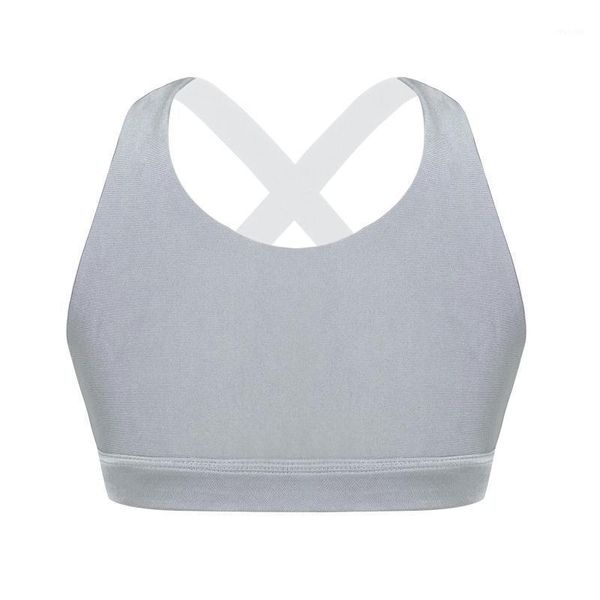 

kids girls yoga sport bra u neck letters print shoulder straps criss cross at rear cropped vest for gym fitness running outfit