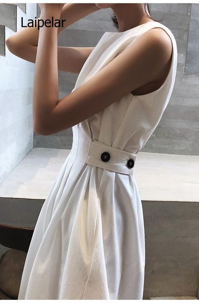 

casual dresses 2021 summer women solid white black fashion elegant party dress o neck sleeveless tank sundress female vestido, Black;gray