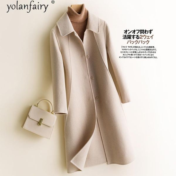 

long jacket women double-sided 100% wool coat autumn winter korean black elegant fashion womens coats cs8132 kj5577 women's & blends