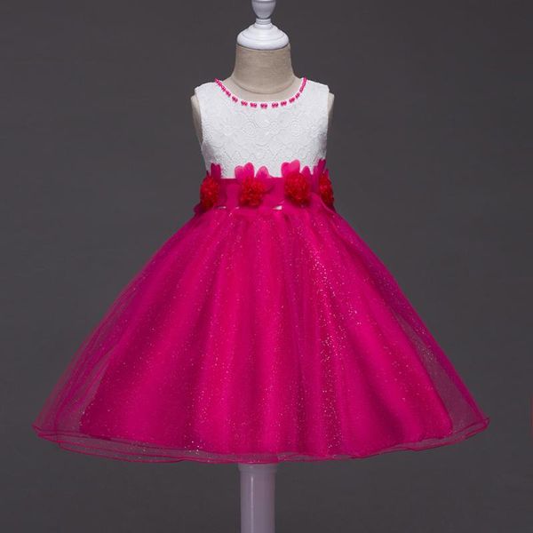 

girls dresses sweet princess dress baby kids clothing wedding party children white red pink applique girl's, Red;yellow