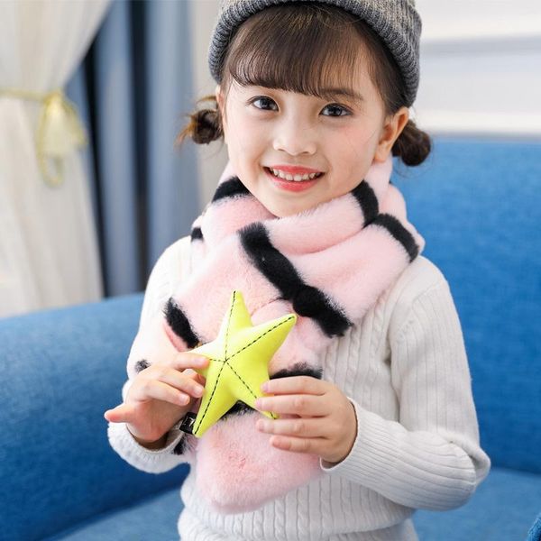 

scarves & wraps soft fuzzy warm scarf for kids stripes contrast color with starfish pendant neckerchief cute skin-friendly, Red;brown