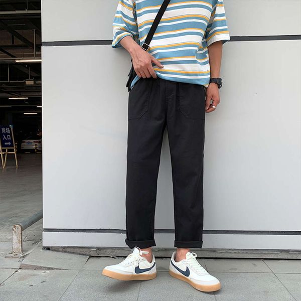 

shorts pants men's korean fashion summer 2020 cotton and hemp straight bobbin pants loose casual capris, White;black