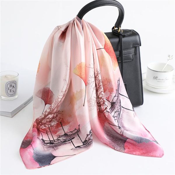 

silk neck scarf women small square hairband foulard female painted floral neckerchief lady bandana scarves 2021, Blue;gray