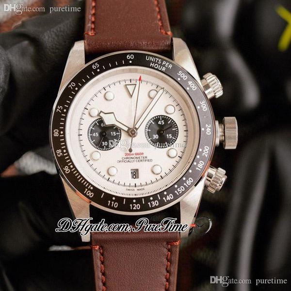 

79360 a21j automatic mens watch 42mm steel case white dial black subdial brown leahter strap sposts watches no chornograph all smalldial wor, Slivery;brown