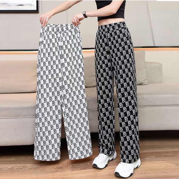 Pantaloni a gamba larga stampati con lettere moda femminile all-match riduzione dell'età primavera 2021 pantaloni dritti casual stile porto high street