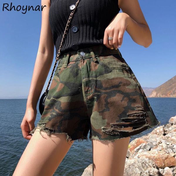 

women's shorts m-5xl women loose camouflage all-match high waist large size denim college streetwear female stylish summer ulzzang, White;black
