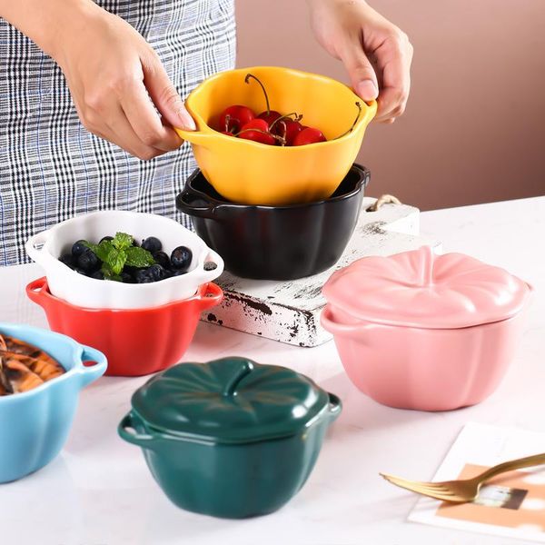 

ceramics pumpkin bowls with lid candy color fruit vegetable salad bowl stew cup microwave kitchen dining bar tableware decor