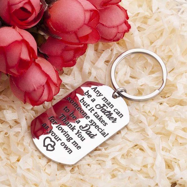 

10pieces/lot step fathers day gift keychain for dad from daughter son any man can be a father keyring birthday wedding gifts for stepdad me, Silver