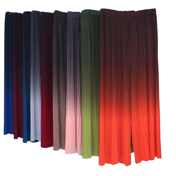 

women's pants & capris womens summer gradient colored chiffon wide leg casual female elastic waist loose korean style ankle length trou, Black;white