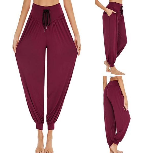 

leggings women solid-color drawstring waist loose legging casual skin-friendly fitness pants trousers leggins mujer #33 yoga outfit