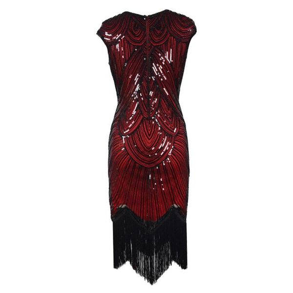 

vintage women sequins tassels round neck sleeveless banquet cocktail party dress elegant casual dresses, Black;gray