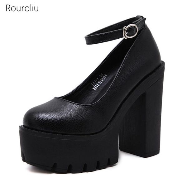 

dress shoes 2021 autumn thick high heel buckle strap woman girls round toe casual pumps nightclub work non-slip, Black