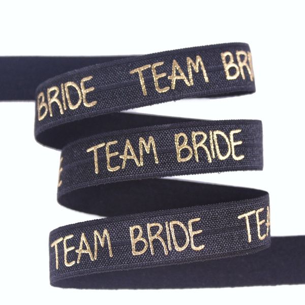 

100yards/lot 5/8"gold foil text team bride foe ribbon fold over elastic hair ties accessories welcome custom design, Pink;blue