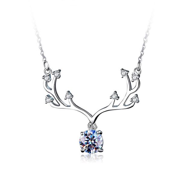 

s925 silver deer antler pendants necklace moissanite animal elk necklaces for women girls fashion jewelry gifts