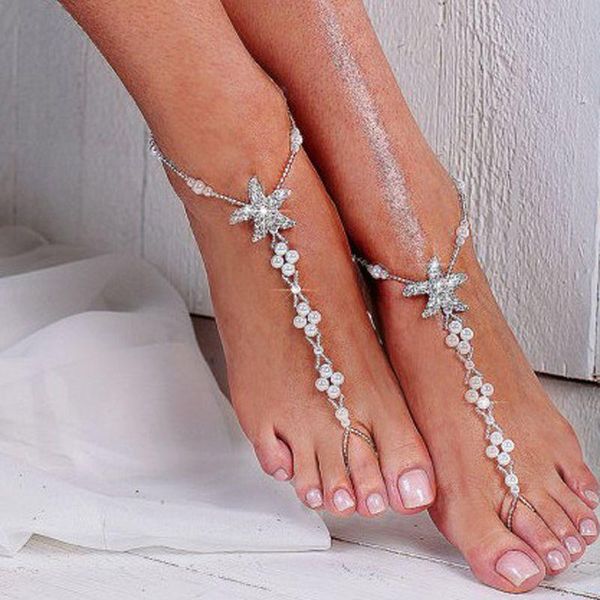 

anklets 2pcs pearl ankle chain beach wedding foot jewelry barefoot sandal anklet, Red;blue
