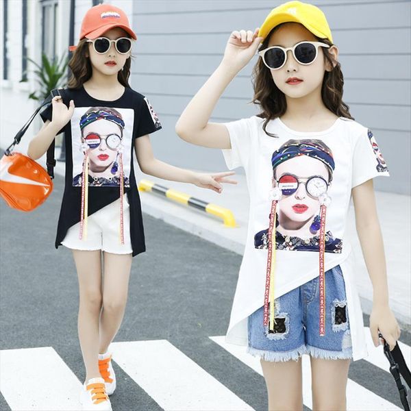 

summer teenage girls clothes t shirt shorts 2pcs outfit kids suit for children clothing 5 6 7 8 9 10, White