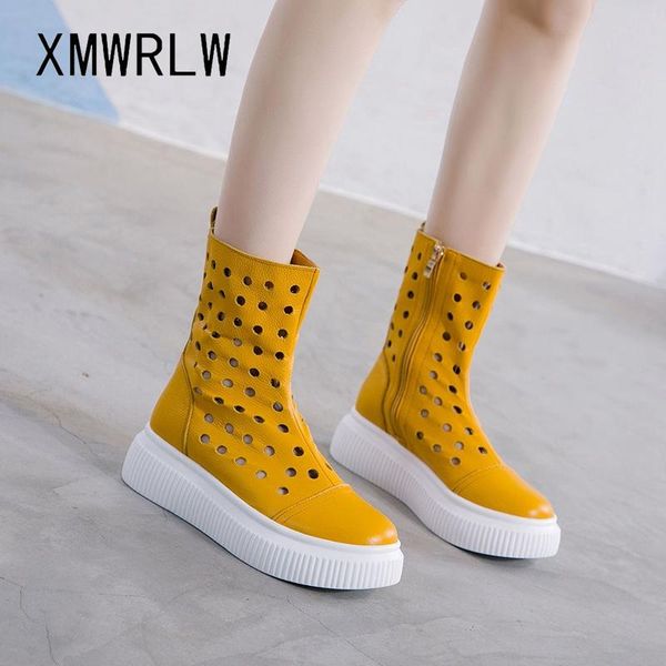 

women's summer boots fashion high heels shoes for women genuine leather 2021 thick sole ladies boot, Black