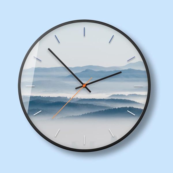 Wanduhren Nordic Metall Stille Uhr Nebel Wald Dekorative Malerei Kleine Frische Schlafzimmer Wohnzimmer Uhr Wohnkultur 50A048