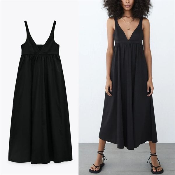 

dress women vintage black pleated summer sleeveless straps backless party es woman side zip midi vestido 210524, Black;gray