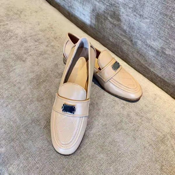 

dress shoes brand high-quality women's lambskin loafers, thick line with rhombus on the shoe cover, small round toe buckl, Black