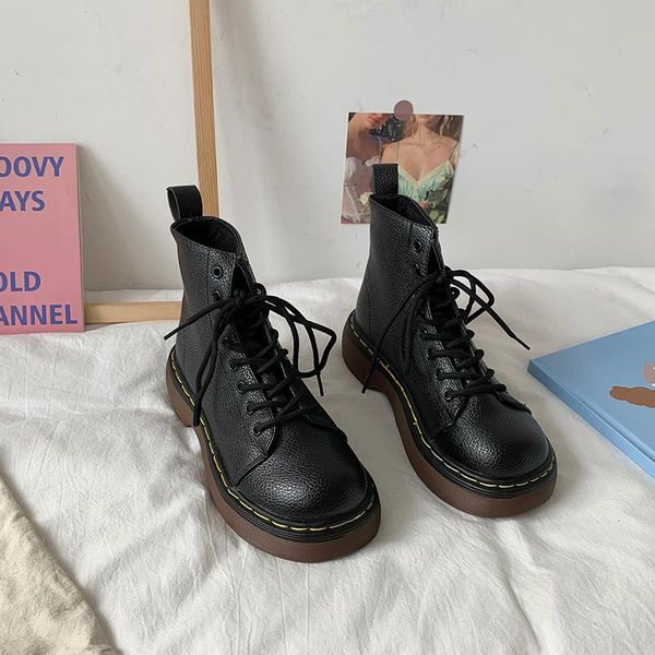 

boots white ladies 2021 british style plus velvet warmth and comfort increased thick-soled all-match short, Black