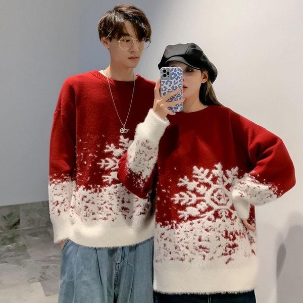 

men's sweaters couple clothing autumn and winter thicken ugly christmas sweater men loose casual round neck pullover red snowflake knit, White;black