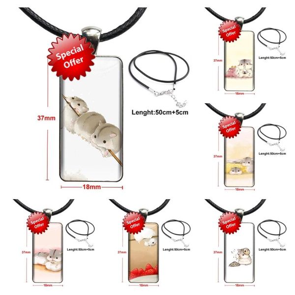 

pendant necklaces cute little hamster for women kids gift glass cabochon jewelry steel color with long choker rectangle necklace en, Silver