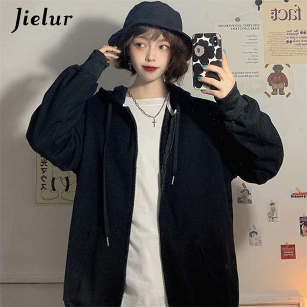 

jielur brick red black gray hoodies female zip-up tracksuit autumn harajuku cool street fashion women's sweatshirt m-xxl 210928