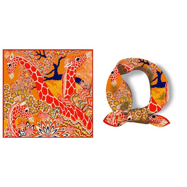 

scarves silk scarf square women shawls giraffe wraps lady small print neck kerchief bandana pashmina, Blue;gray