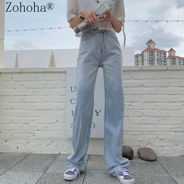 

women's jeans zohoha 2021 gradient color high-waisted wide-leg straight-leg mopping pants are thin trousers for women, Blue