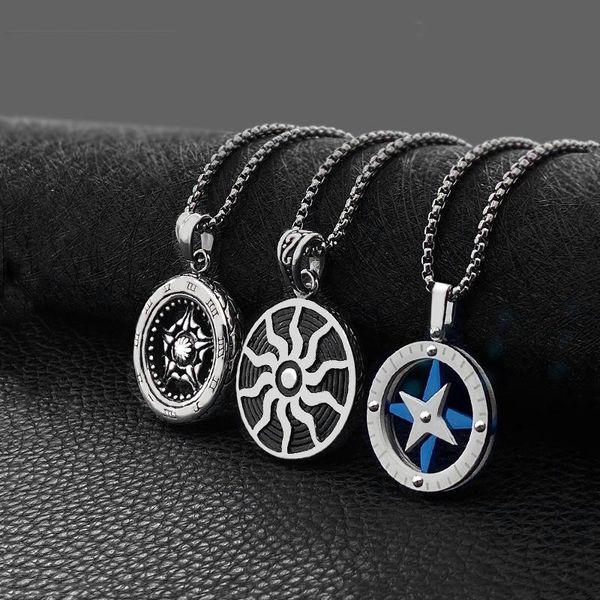 

fashion titanium steel pendant round flame stainless star retro punk jewelry necklaces, Silver