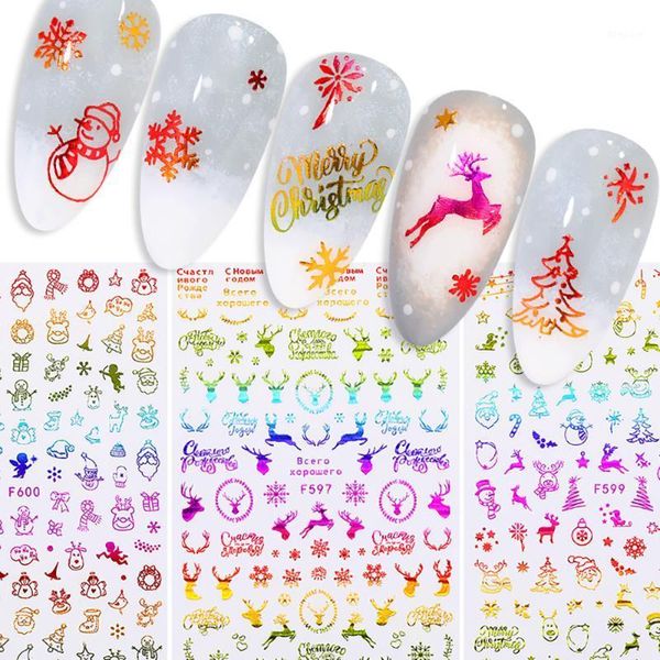 

sheet 3d nail sticker christmas gold bronzing snowflake elk santa art stickers diy decoration transfer stickers1, Black