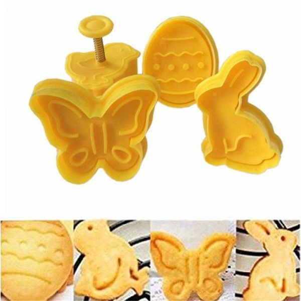 

baking moulds 4pcs easter pattern plastic mold kitchen biscuit cookie cutter pastry plunger 3d die fondant cake decorating tools