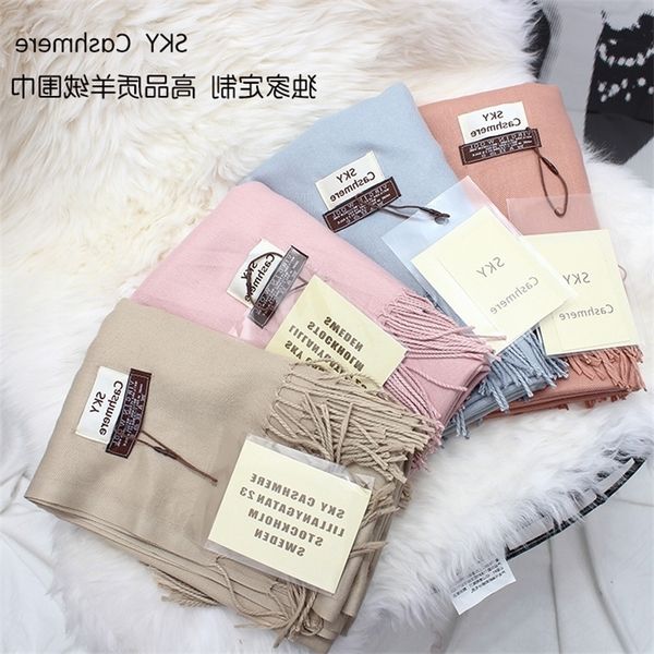 

korean winter cashmere thickened warm shawl dual purpose versatile solid color tassel scarf, Blue;black