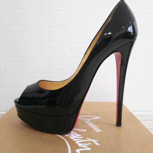 

sandals 14cm high heel peep toe nude/black patent leather red classics brand women shoes with