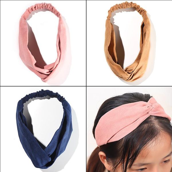 

hair accessories fashion women girl suede soft headbands solid vintage cross knot elastic hairbands bandanas bands, Slivery;white