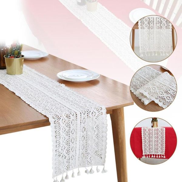 

mats & pads macrame table runner cotton crochet lace boho with tassels for kitchen wedding size 9.4inch*70.8inch
