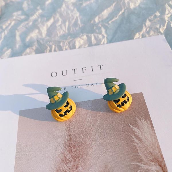 

stud pumpkin magic hat earrings for women funny cute girl korean niche design student party lady halloween ear jewelry wholesale, Golden;silver