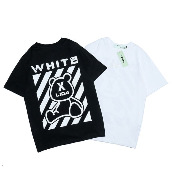 

t shirt 2021off owf short sleeve spring summer white bear stripe print casual loose men's and women's t-shirt, White;black