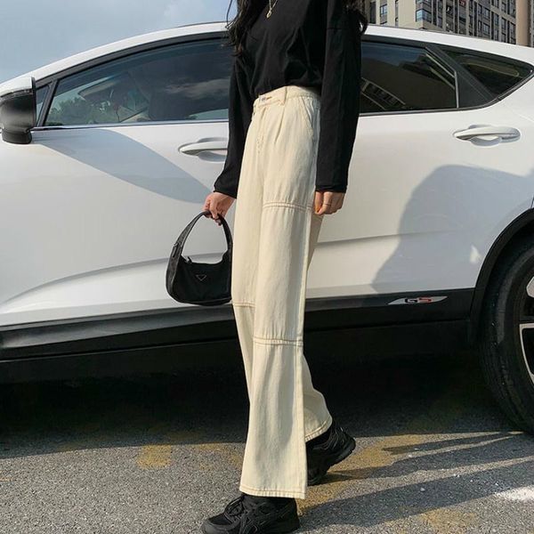 

women's jeans high waisted women fall spring trendy loose casual korean style simple ladies trousers all-match wide-leg female bottoms, Blue