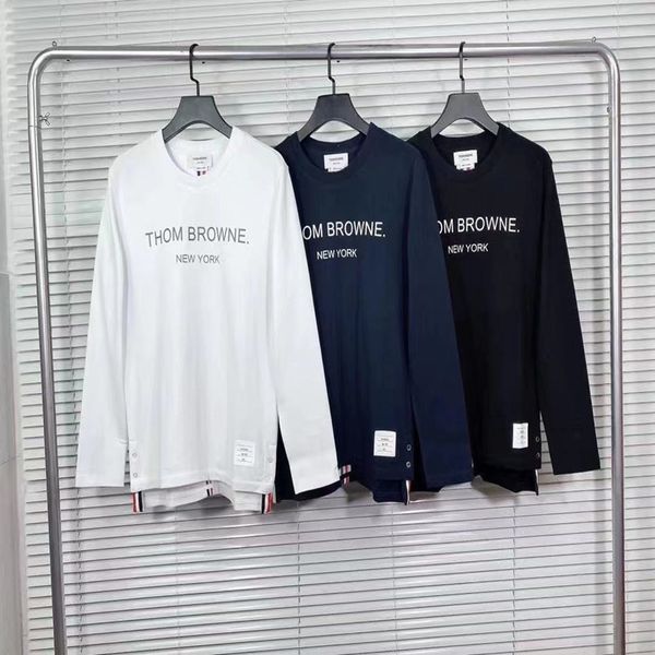 

tb autumn and winter long sleeve t-shirt letter printing classic color stripe round neck casual men's bottoms fashion, Black