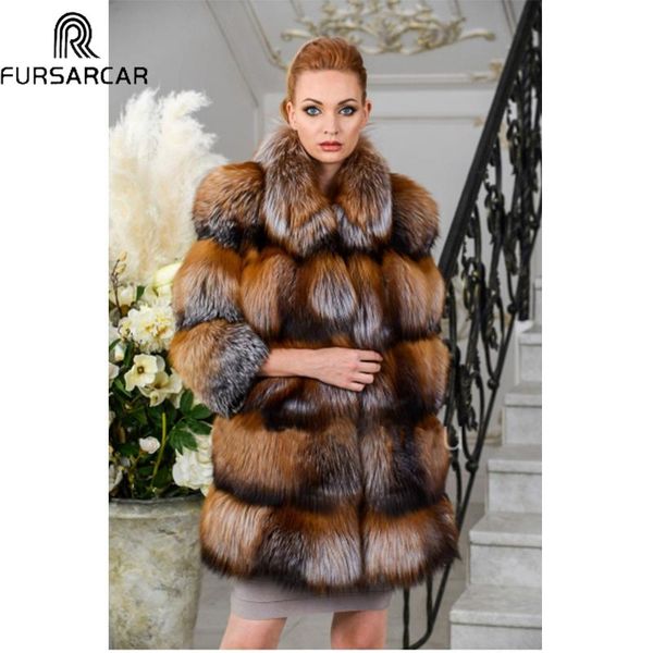 

women's fur & faux fursarcar coat 2021 russian gold real luxurious warm with thick collar, Black